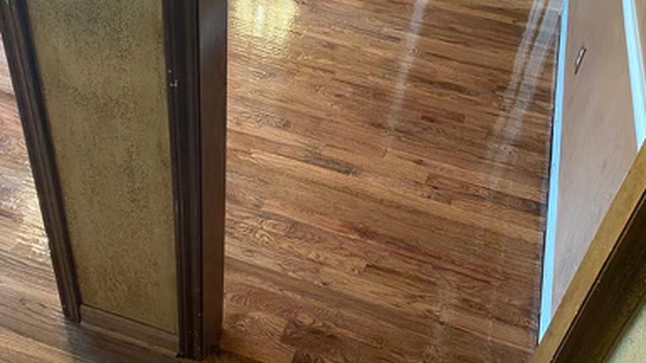 Worn, dull hardwood floor before refinishing